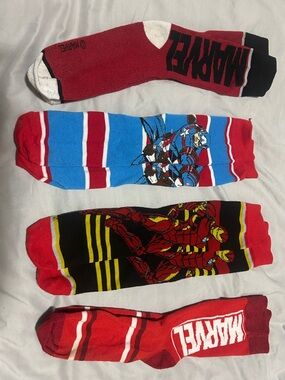 Marvel Crew Socks - Red, Blue, Black Marvel Character Pack (Set of 4 pairs)